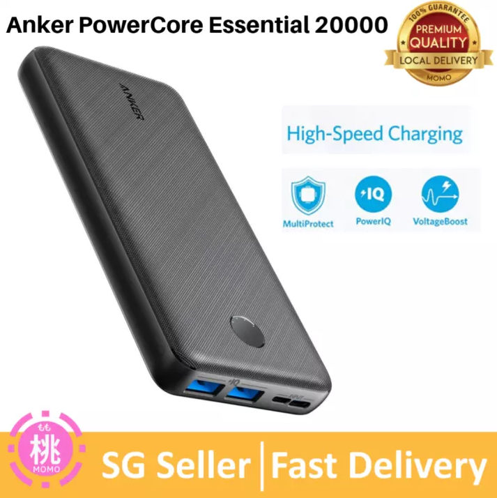 Anker Portable Charger, PowerCore Essential 20000mAh Power Bank with PowerIQ Technology and USB-C (Input Only), High-Capacity External Battery Pack Compatible with iPhone, Samsung, iPad, and More.
