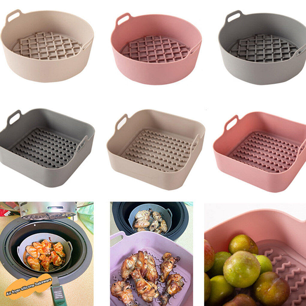 Hiszek Air Fryer Silicone Basket Pot Air Fryer Accessories Air Fryer Basket Replacement Reuseable Air Fryer Base Basket