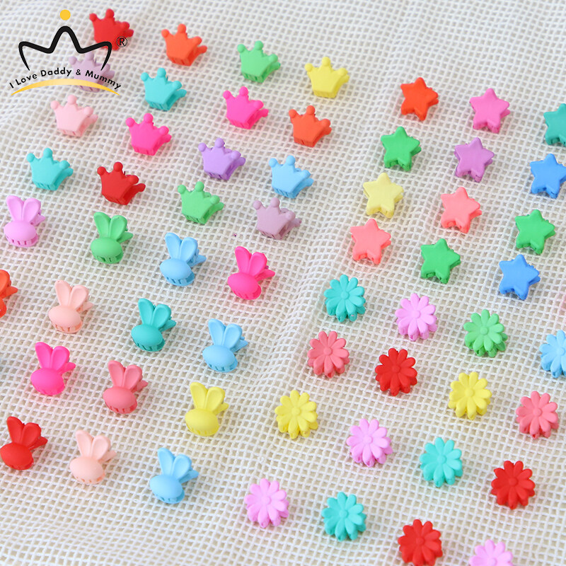 30Pcs/Bag Mini Cute Hair Claws Clips For Girls Baby Colorful Hairpin Cartoon Rabbit Flower Crown Star Hair Clips Children Clamp
