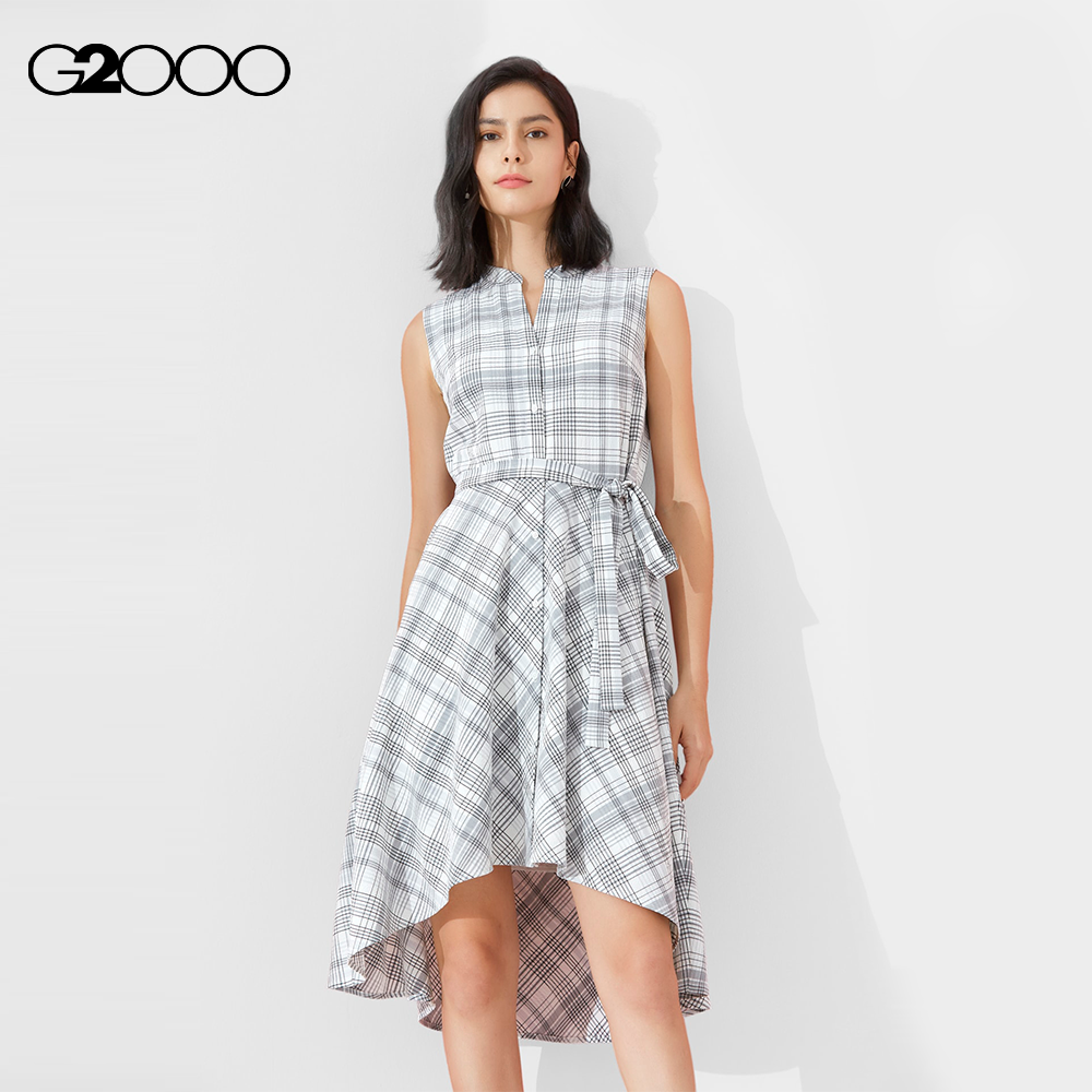 G2000 Women Seersucker Check Fit & Flare Shirt Dress