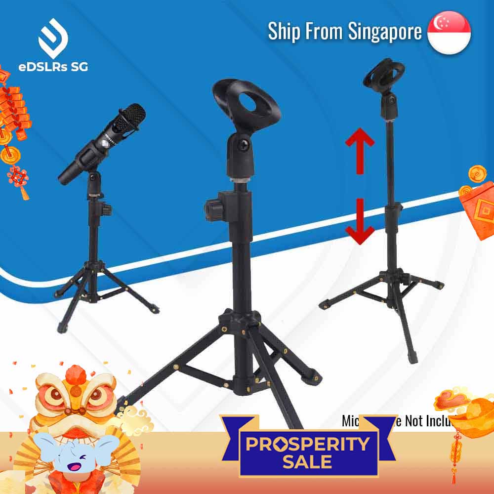 eDSLRs Microphone Foldable Desktop Table Mic Stand Extendable Tripod Stand Holder with Mic Clip for Meetings Live Zoom Podcast Gaming