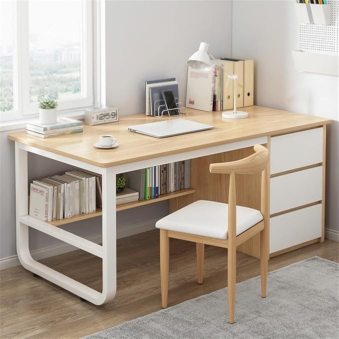 Computer Desk Large Capacity Drawer Home Desk Bedroom Writing Desk(E)