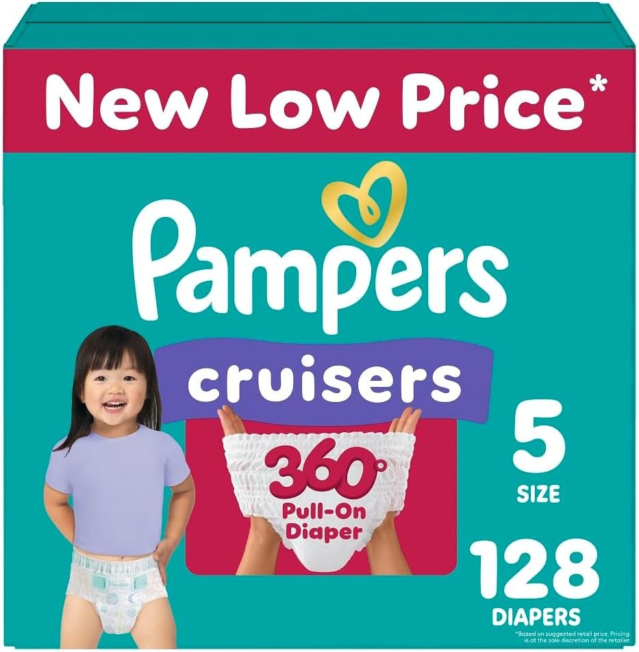 Pampers Diapers - Cruisers 360 - Size 5, 128 Count, Babyproof up to 100% Leakproof Pull-On Diaper